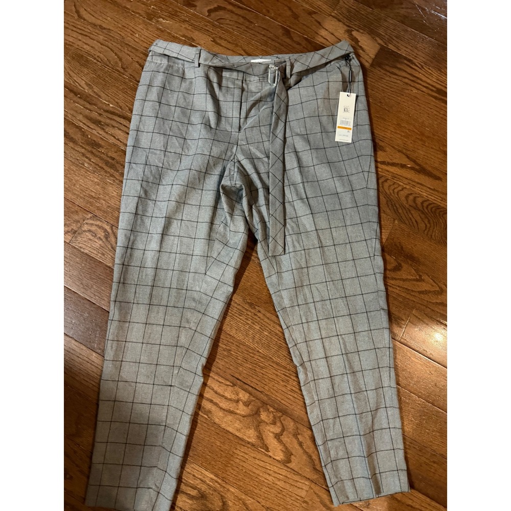 Calvin Klein Womens Grey Windowpane Plaid Belted Dress Pants 16W X9NPS117
